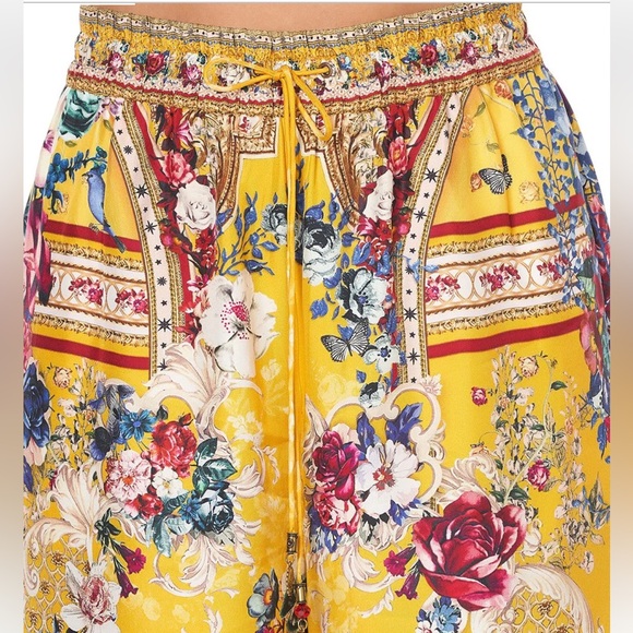 Camilla Yellow 100% Silk Floral Wide Leg Pant size Small - Picture 2 of 10